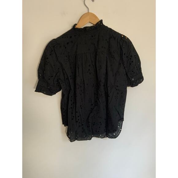 ANN TAYLOR Petite Eyelet Ruffle Button Top In Black NWT size SP - Picture 5 of 7